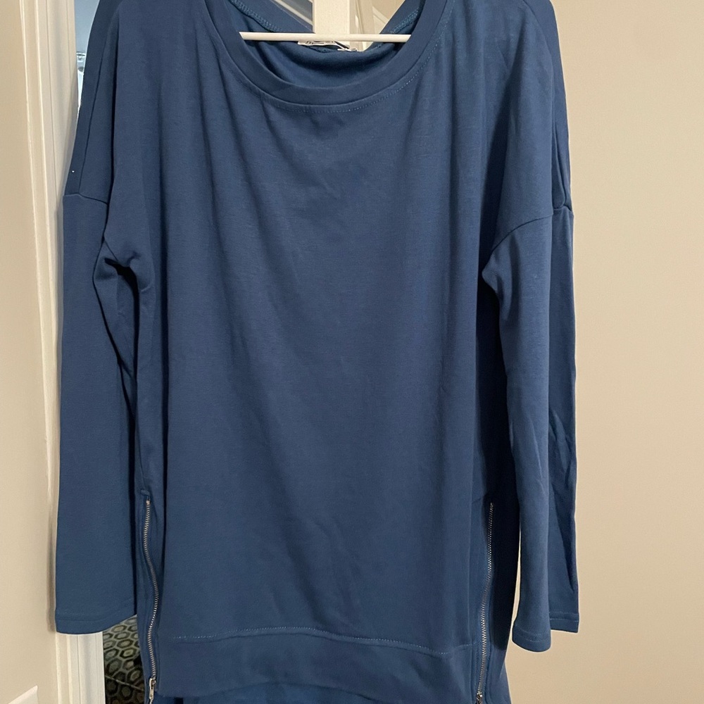 Relaxed Blue 3/4 Sleeve Boxy Sweatshirt